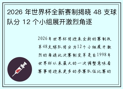 2026 年世界杯全新赛制揭晓 48 支球队分 12 个小组展开激烈角逐